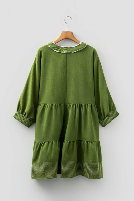 Stitch Detail Tiered V Neck Dress