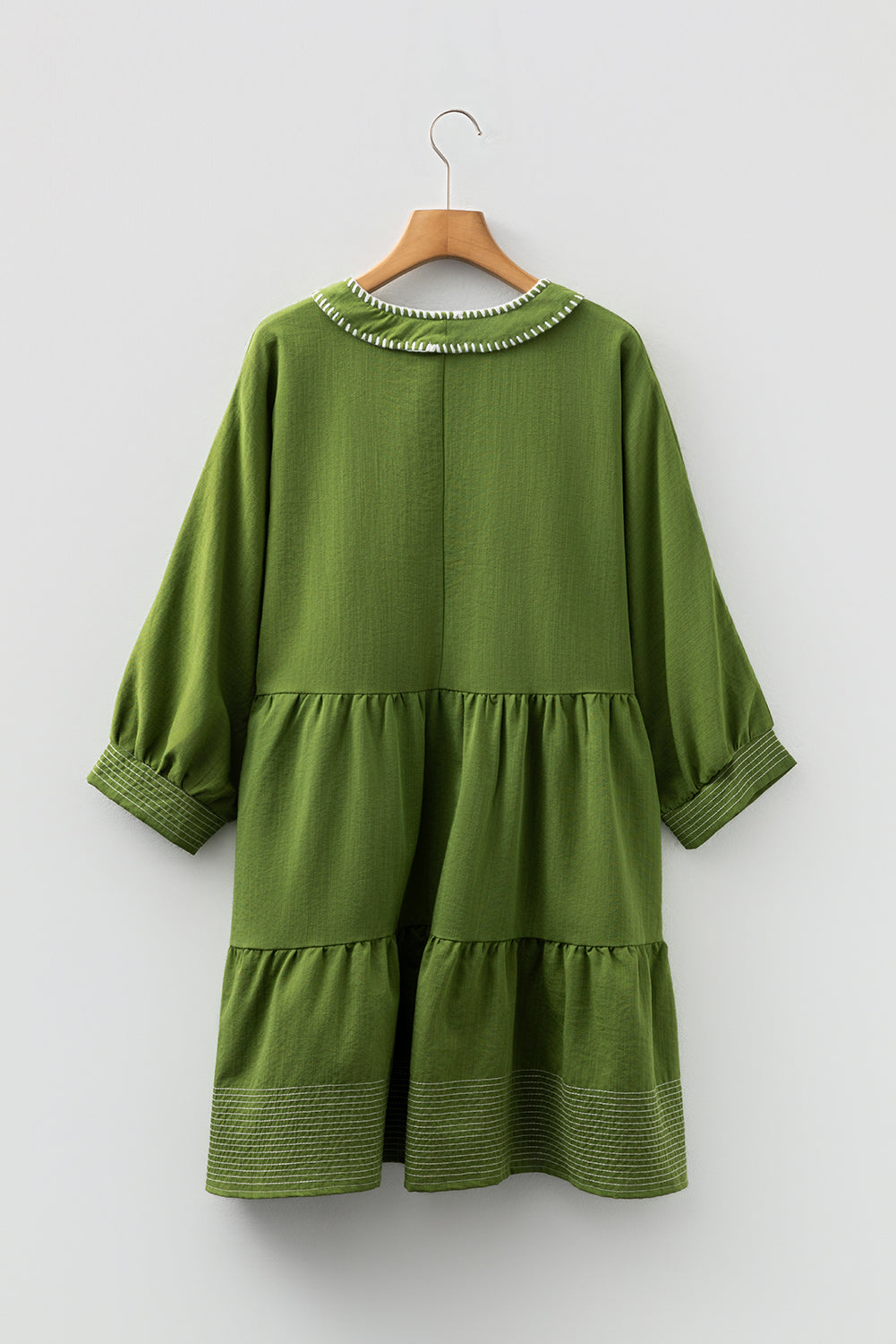 Stitch Detail Tiered V Neck Dress