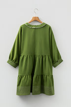 Stitch Detail Tiered V Neck Dress