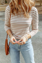 Striped Textured Knit Long Sleeve Tee