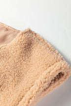 Ladies Beige Fuzzy Fleece Gilet with Big Button Accent