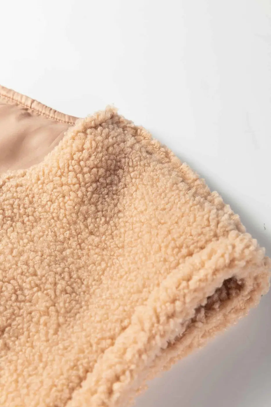 Ladies Beige Fuzzy Fleece Gilet with Big Button Accent