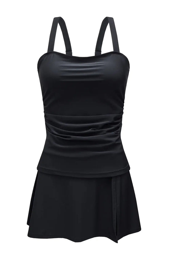 Black square neck sleeveless tankini swimsuit | fashionfitz