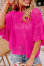 Pink Pointelle Knit Top Women UK — front view showing delicate pointelle texture and scalloped collar edge — Fashionfitz