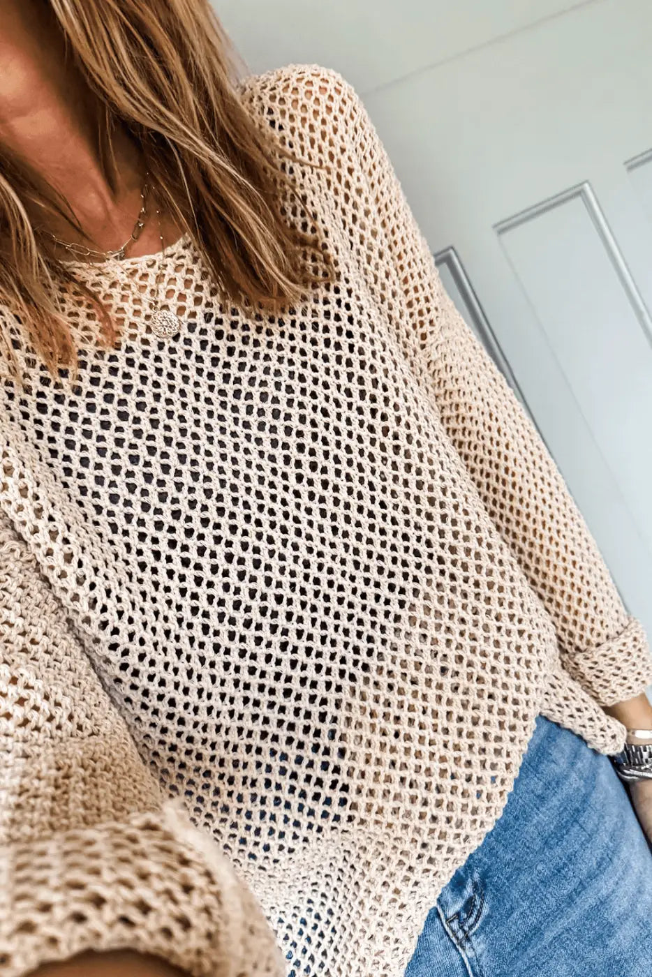 Smoke Gray Jumper - Crochet Summer style with open-knit breathable design, perfect for casual warm-weather outfits in the sweaters category.