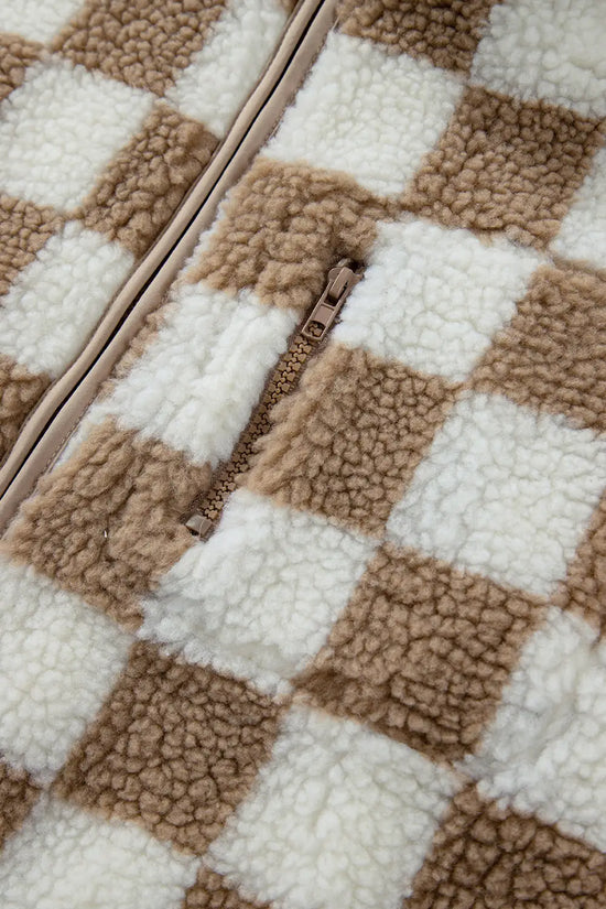 Monochrome mosaic sherpa vest - plaid design