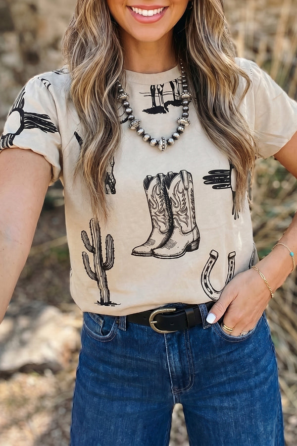 Retro western print graphic T-shirt women UK | Fashionfitz