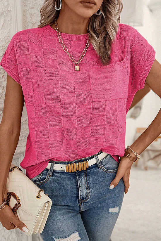 Lattice short sleeve sweater - pink sweaters