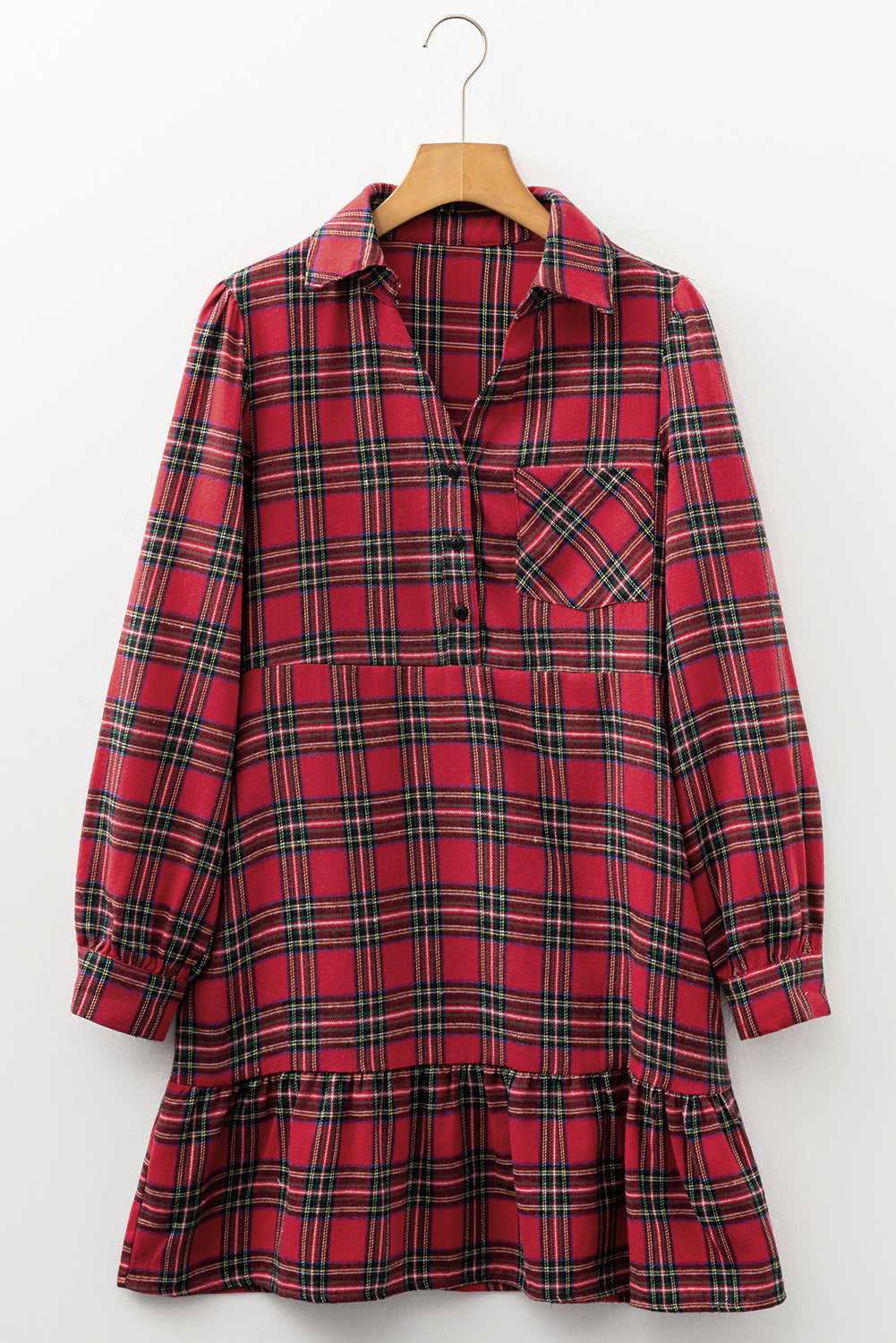 Southern-inspired plaid dress with button-down front and relaxed fit