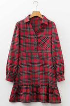 Southern-inspired plaid dress with button-down front and relaxed fit