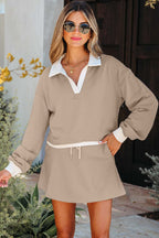 Cropped Top Drawstring Skirt Set