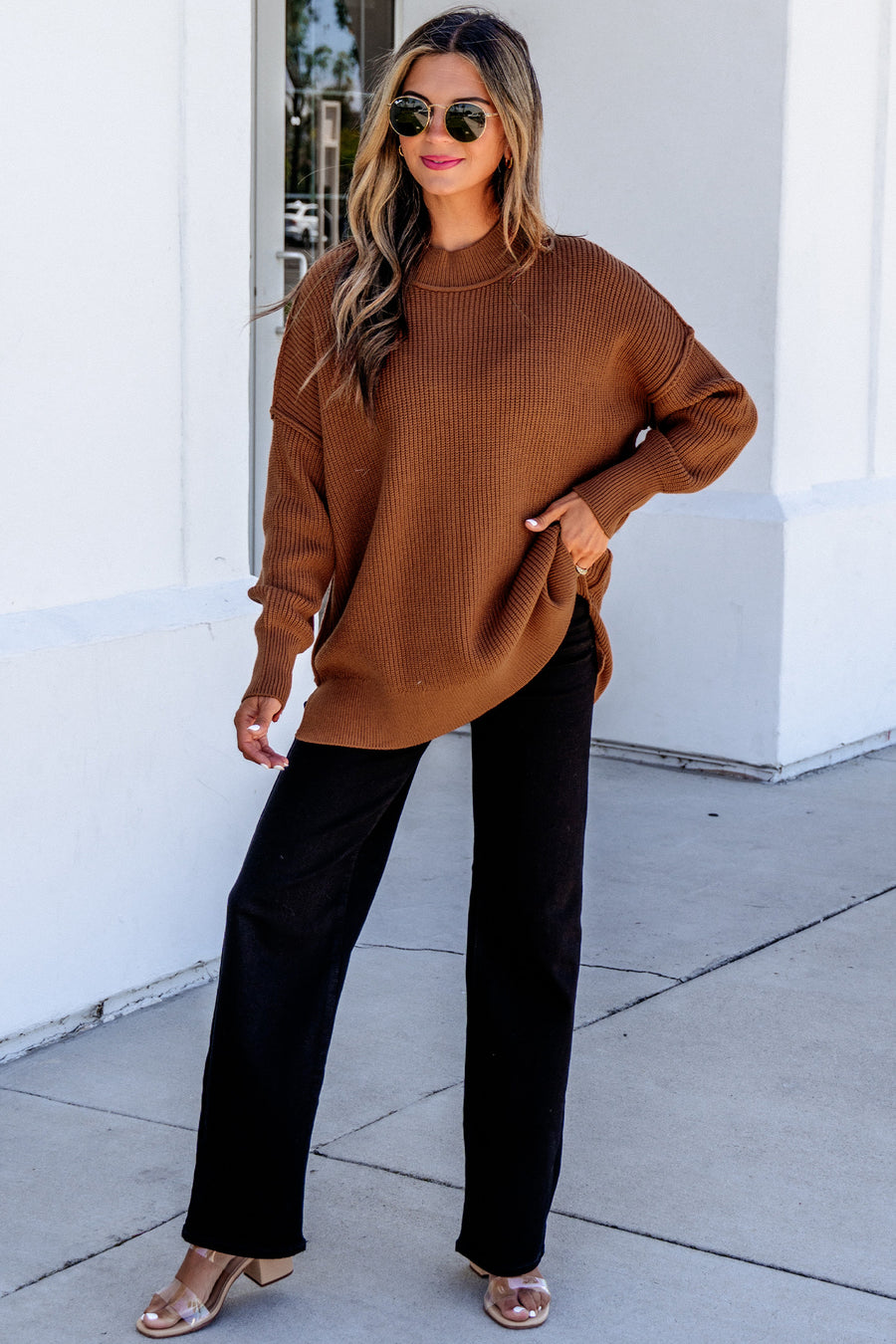 Mock Neck Oversized Tunic Sweater Women UK