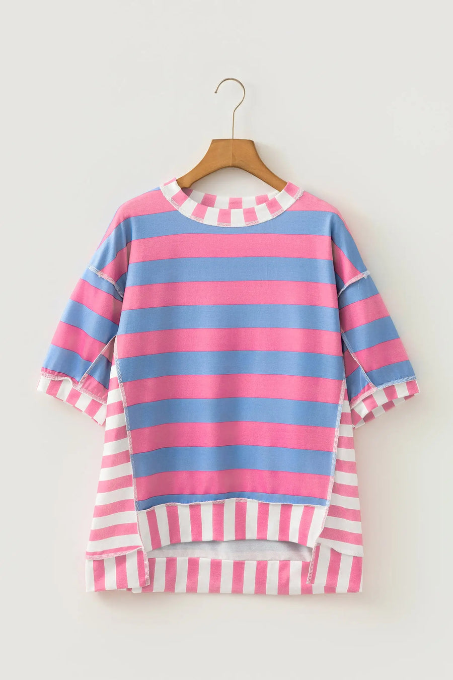 Stripe Exposed Seam Contrast Oversized Top Women UK — close-up detail | Fashionfitz UK