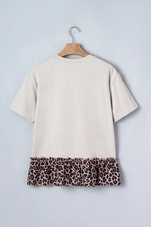 Western cowgirl print leopard ruffle hem T-shirt back view — Fashionfitz UK