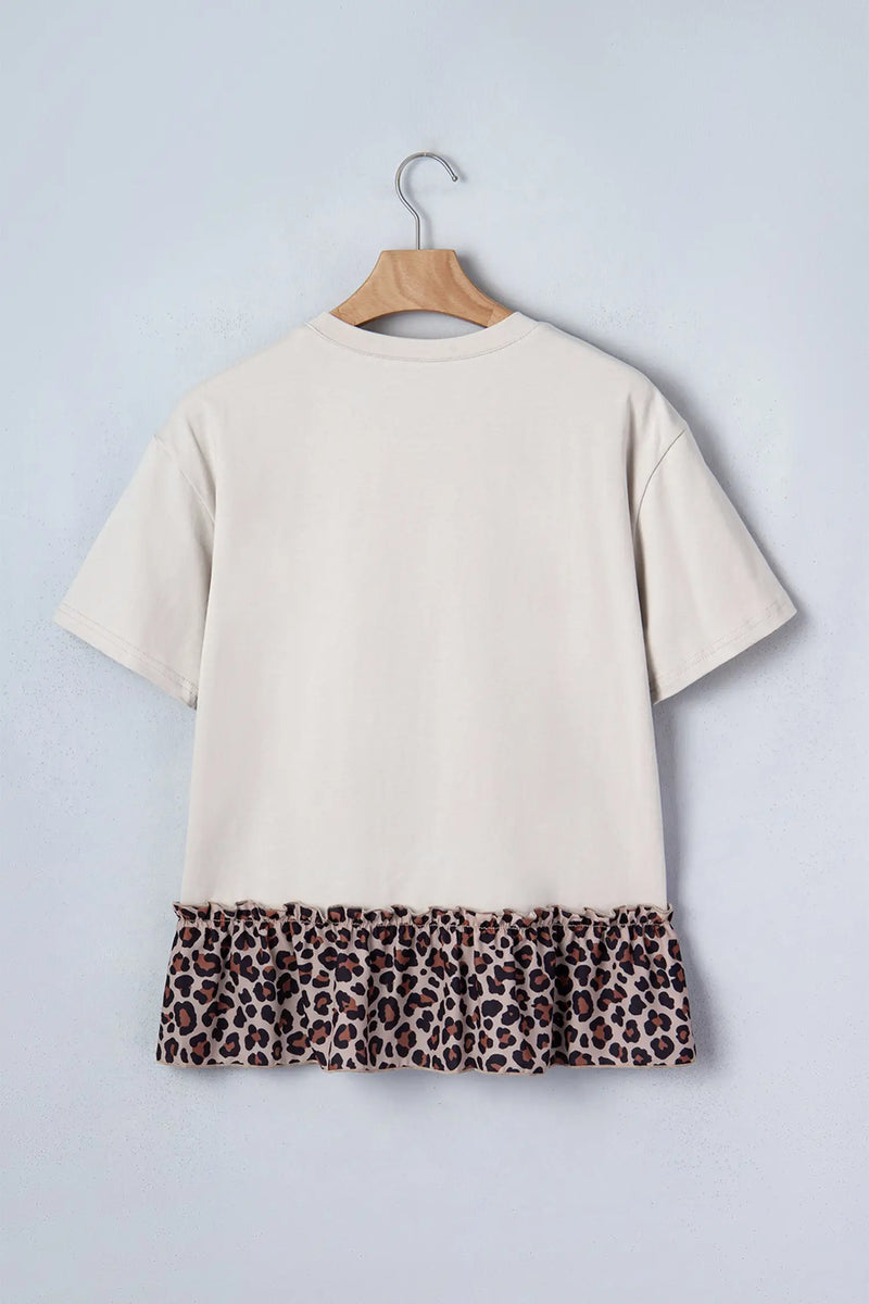 Western cowgirl print leopard ruffle hem T-shirt back view — Fashionfitz UK