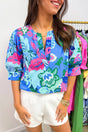 Floral Print Balloon Sleeve Tunic Blouse Women UK — front view showing all-over floral print and dramatic balloon sleeves — Fashionfitz