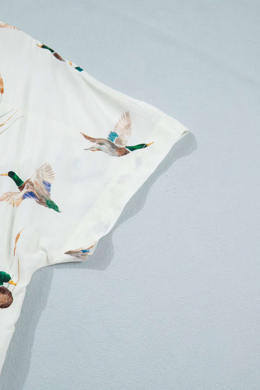 White Mallard Print Button Pocket Short Sleeve Shirt
