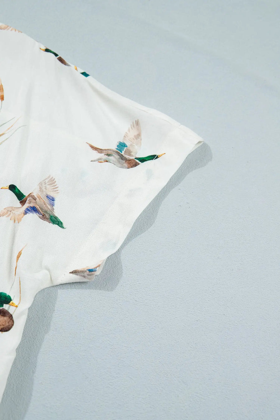 White Mallard Print Button Pocket Short Sleeve Shirt
