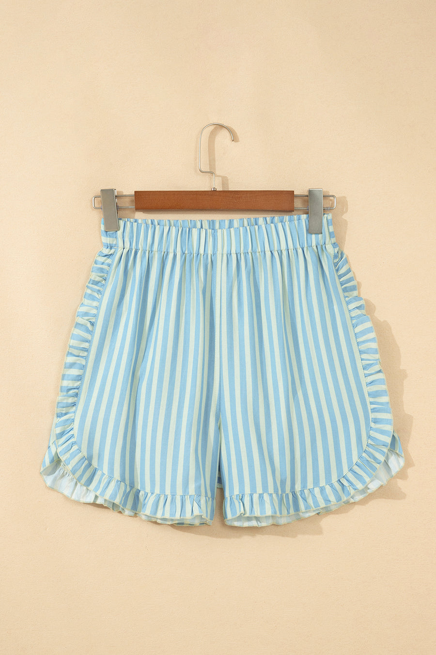 Stripe Ruffle Trim Elastic Waist Shorts Women UK