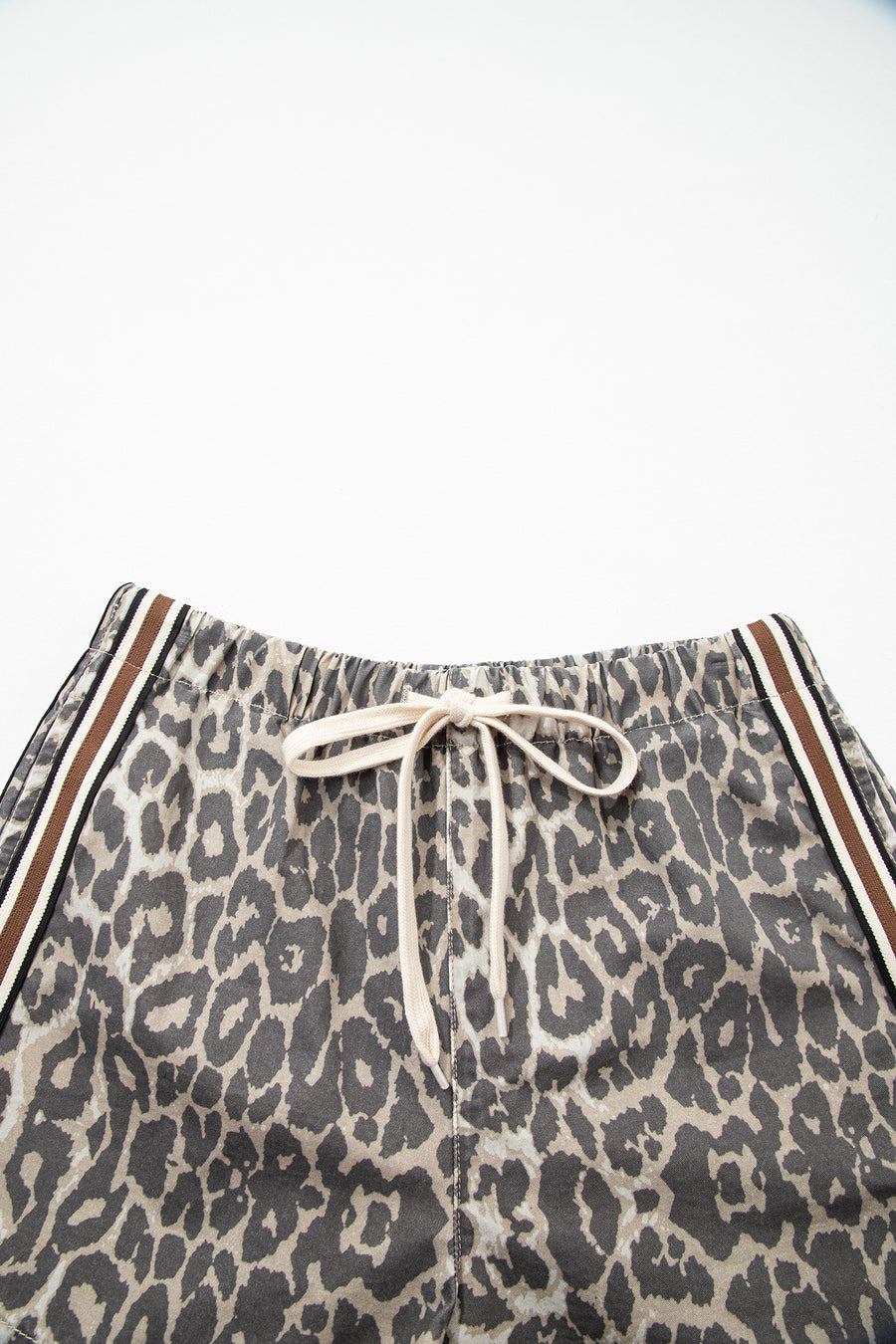 Leopard Stripe Drawstring High Waist Denim Shorts Women UK