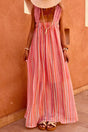 Women’s striped ruffle strap ribbon knot boho maxi dress dresses