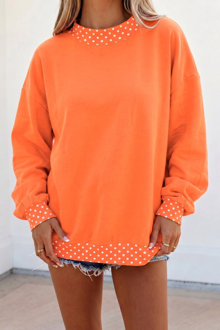 Pink Colorblock Polka Dot Contrast Trim Oversized Sweatshirt Women UK