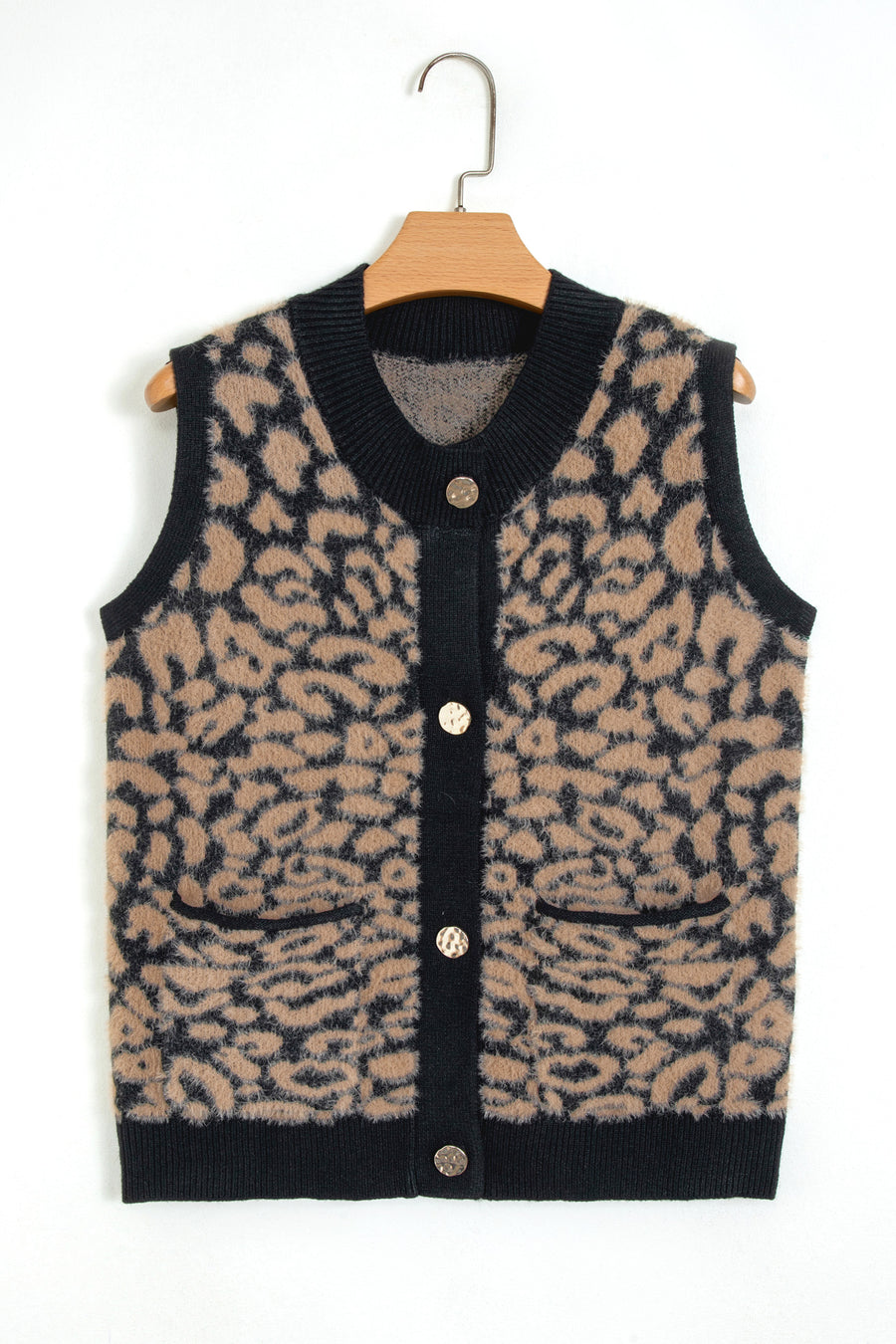 Leopard Print Knit Sleeveless Sweater Vest