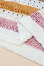 Knitted Loose Sweater - Striped Hollowed