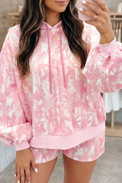 Abstract print hoodie and slim shorts set front view — Fashionfitz UK