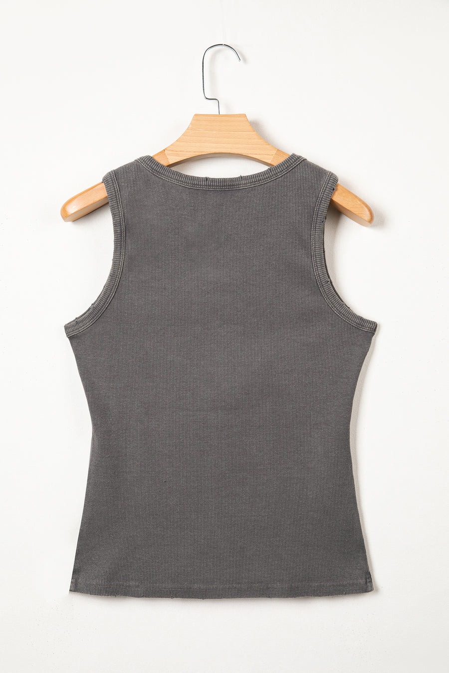 Vintage Distressed Ribbed Mineral Wash Button Neck Tank Top — detail third option | Fashionfitz UK