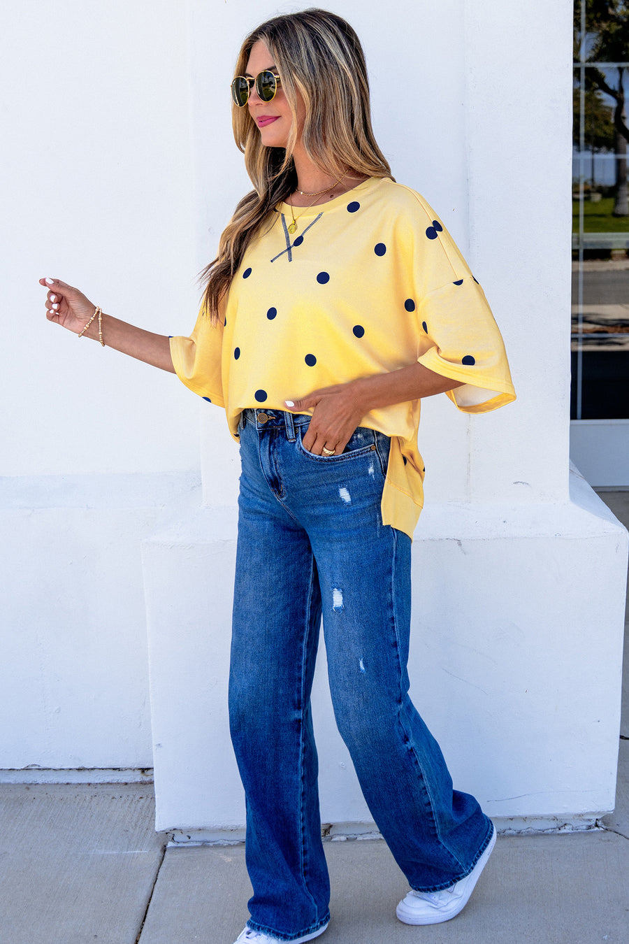 Polka Dot Crossed Seam Oversized Tunic Tee Women UK