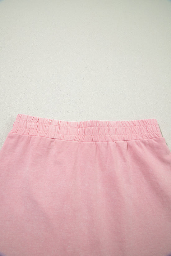 Mineral Wash V-Neck Tee Skort Set Two Piece Co-Ord High Waist Split Mini