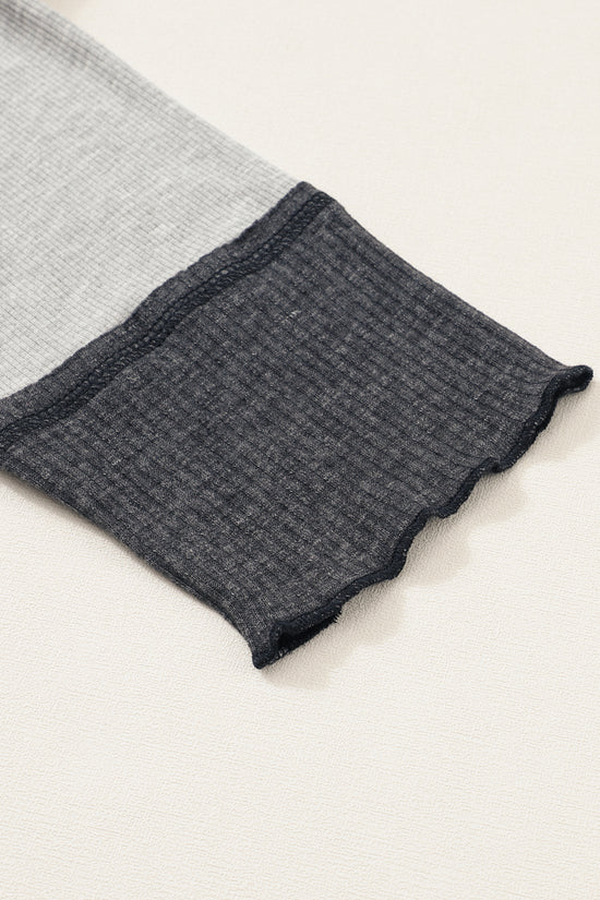 Color-Block Seamed Ribbed Henley Hoodie