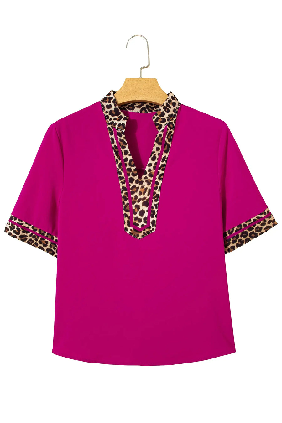 Leopard patchwork split v-neck short sleeve blouse blouses