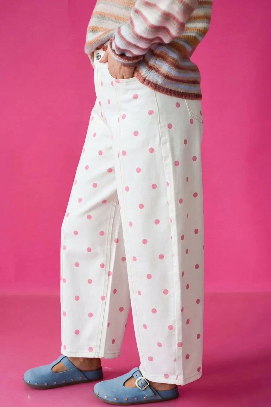 Polka Dot Seam Detail Barrel Jeans Women UK