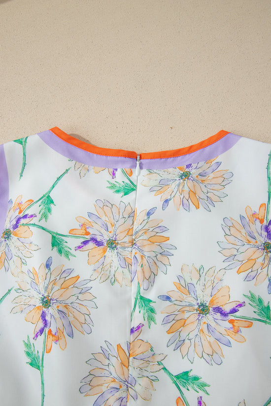 Floral Print Colour Block Belted Maxi Dress Sleeveless Side Pockets