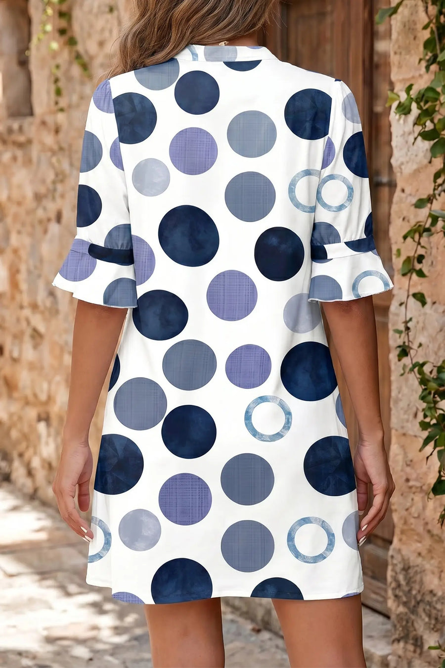 Polka Dot Flounced Half Sleeve Mini Dress Women UK — side view | Fashionfitz UK