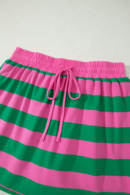 Yellow Stripe Dolman Tee & Drawstring Skort Athletic Set Women UK