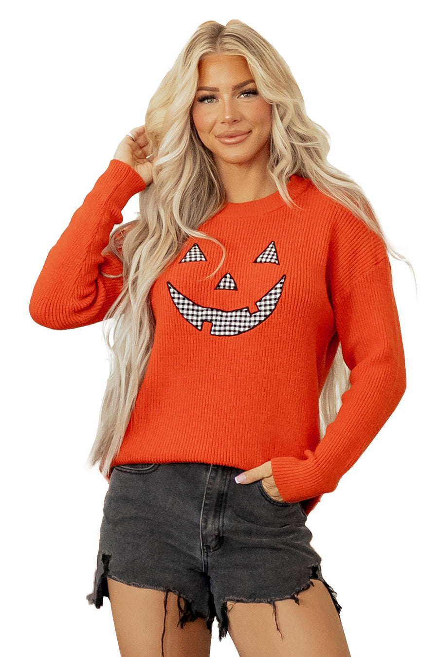 Halloween Drop Shoulder Round Neck Sweater