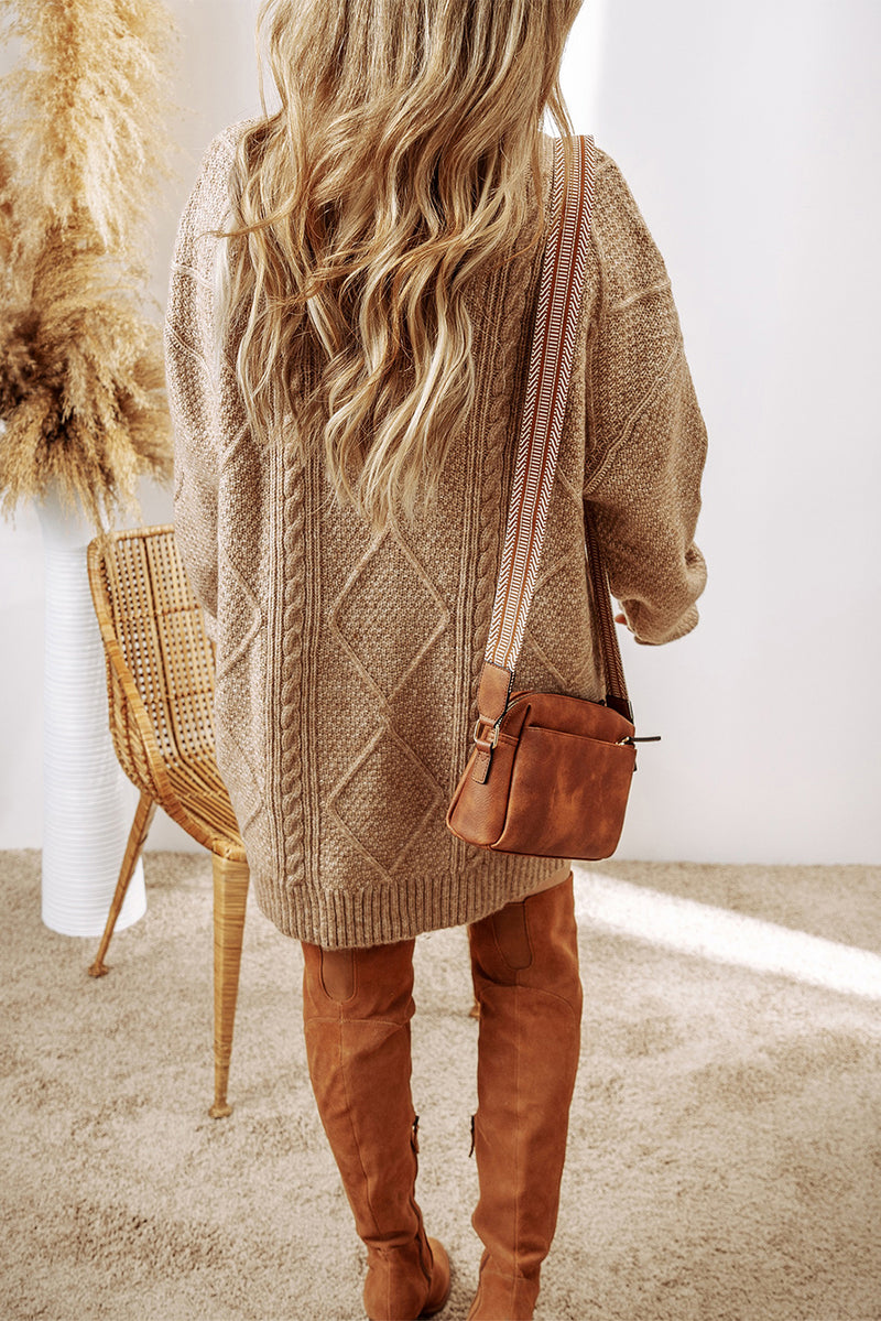Parchment Cable Knit Drop Shoulder Loose Fit Jumper Dress UK