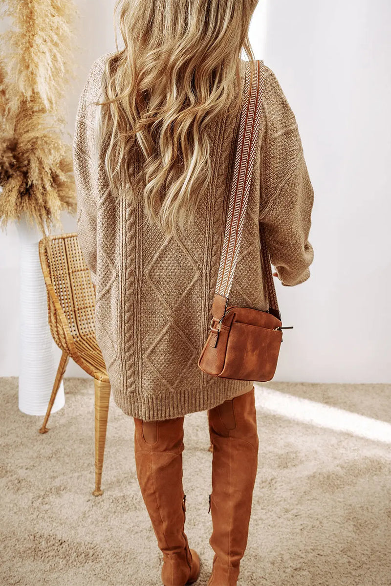 Parchment Cable Knit Drop Shoulder Loose Fit Jumper Dress UK