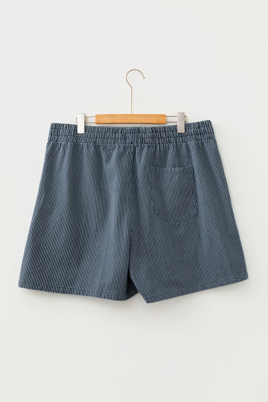 Plus size stripe drawstring denim shorts — back view