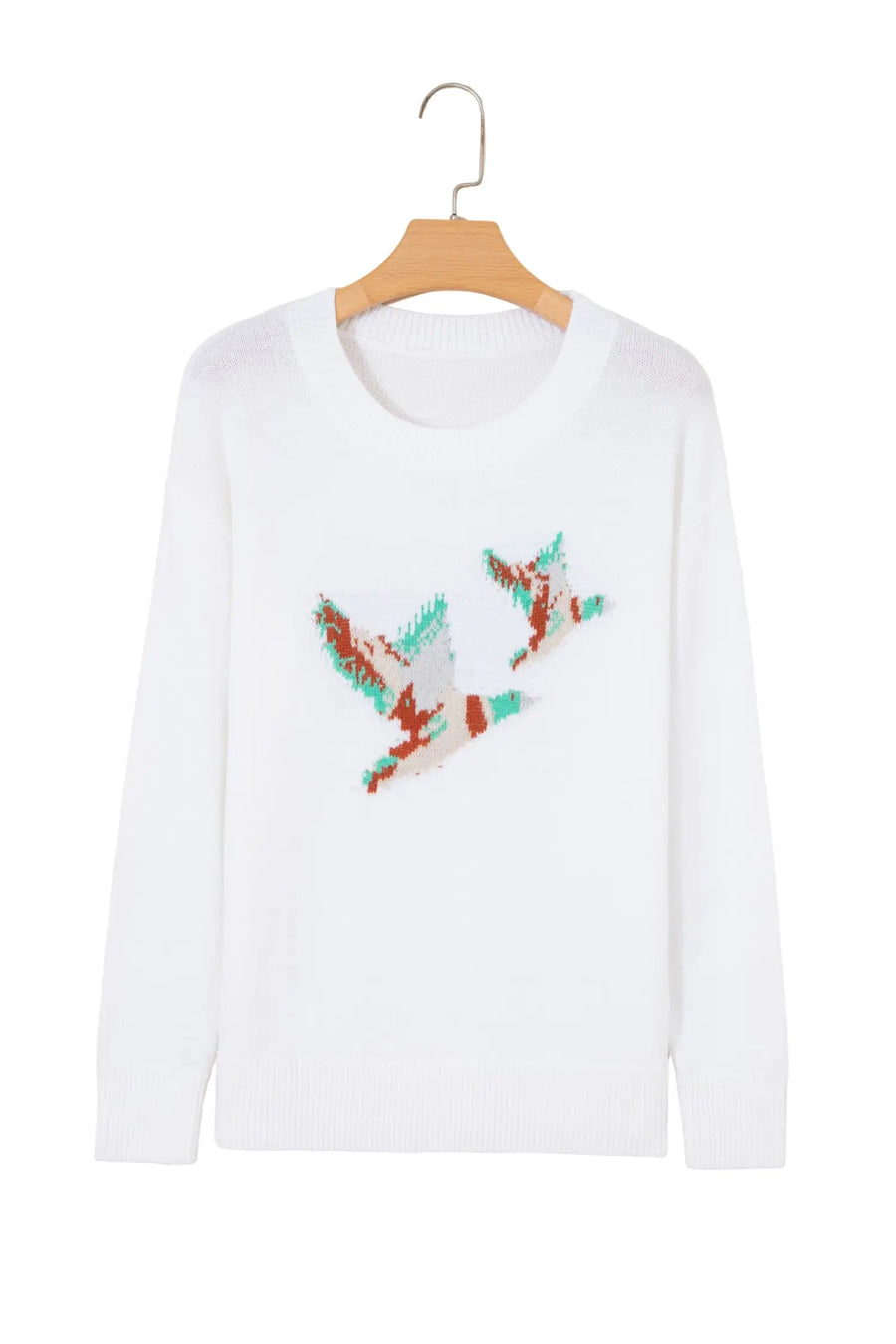 Mallard Print Drop Shoulder Pullover Sweater Women UK — close-up second option | Fashionfitz UK