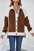 Brown Panels Fleece Shacket