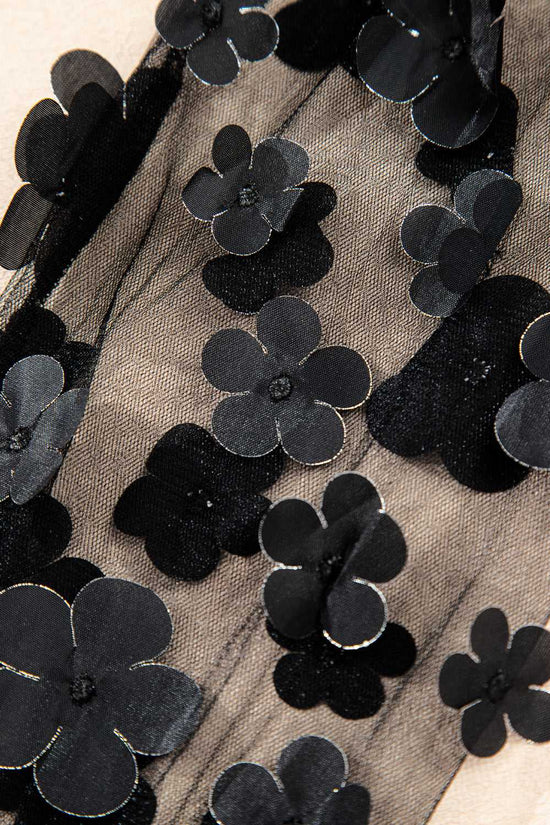 Flower Applique Mesh Blouse