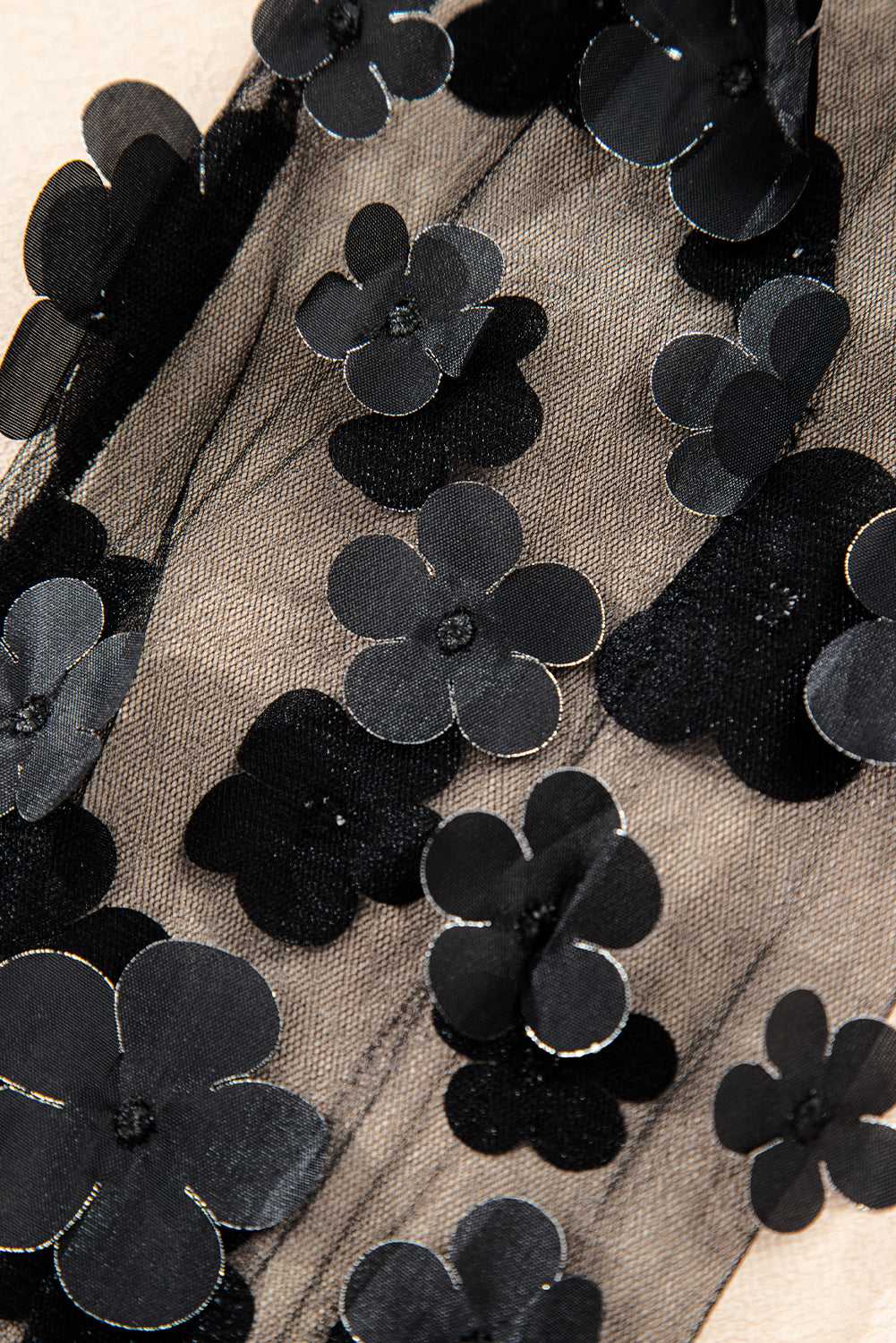 Flower Applique Mesh Blouse