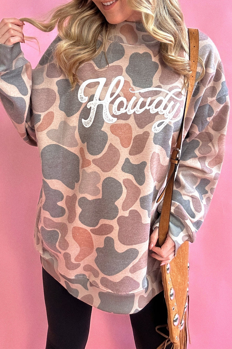 Camo Print Baggy Mock Neck Pullover Sweatshirt Women UK