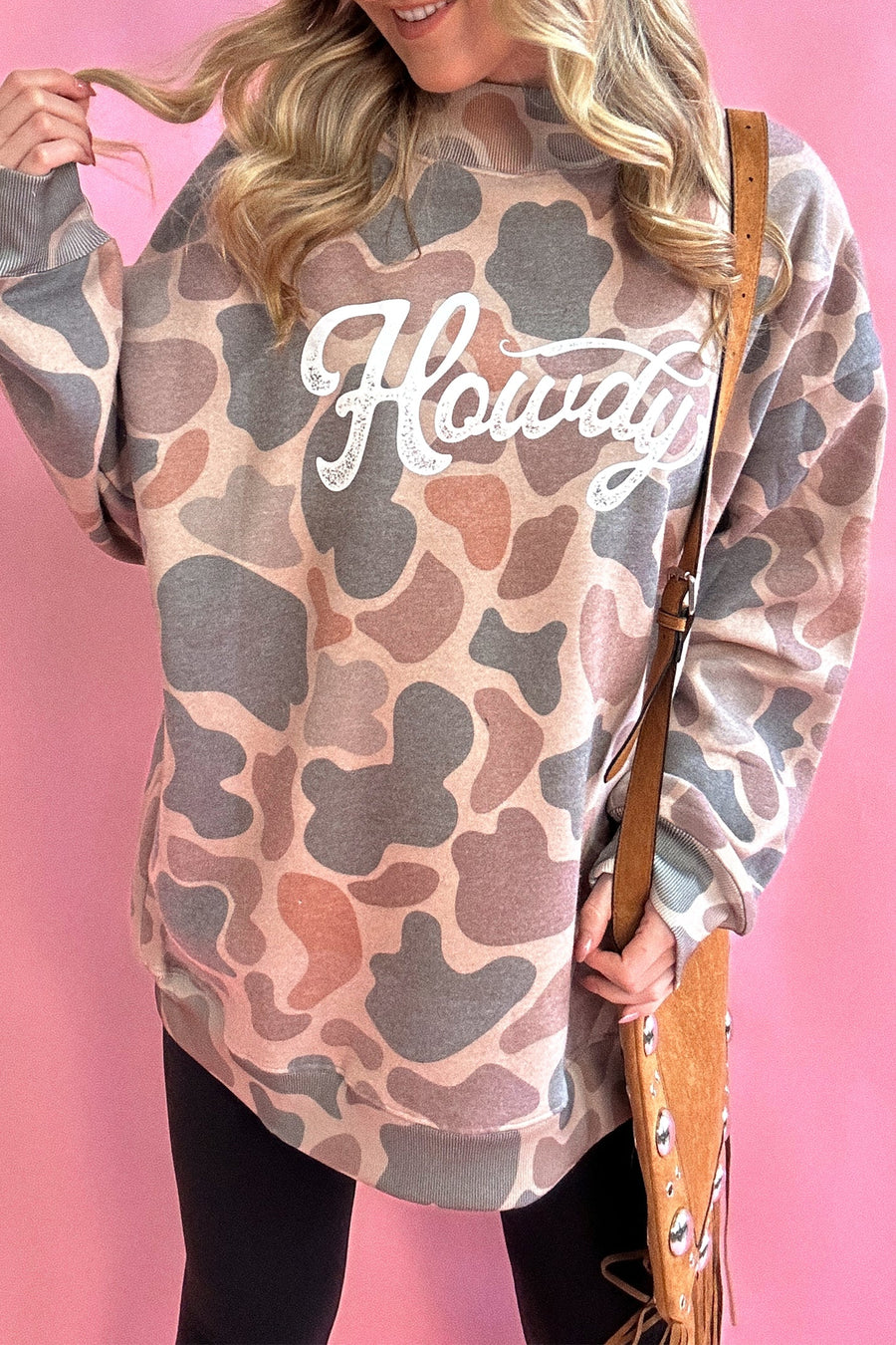 Camo Print Baggy Mock Neck Pullover Sweatshirt Women UK