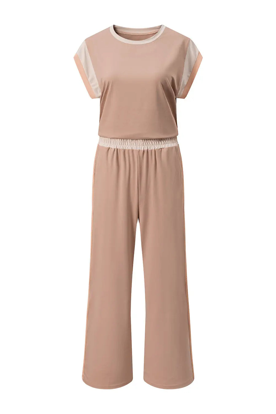 Colour block two piece set cap sleeve wide leg pants women uk