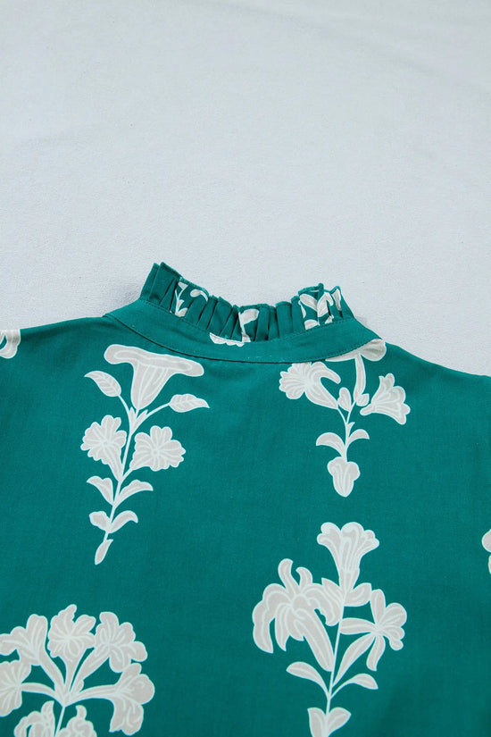 Floral frilled v-neck puff sleeve mini dress dresses